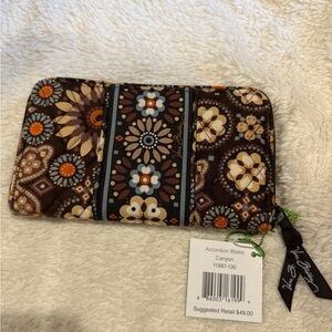 Vera Bradley Canyon Accordion Wallet in Brown Floral and Orange Accents